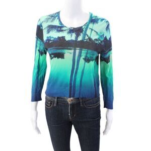 Minnie Rose Womens Long Sleeve Palm Tree Reflection Sweatshirt Blue Green Medium